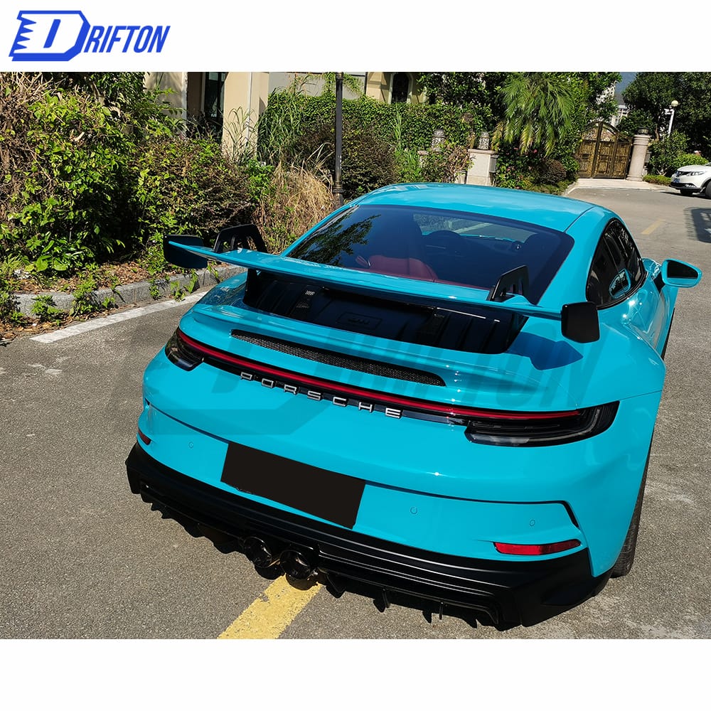 GT3 Style Dry Carbon Fiber Rear Spoiler & Engine Cover & Primed Rear Trunk Set For Porsche 911 992 Carrera S 2019-2023