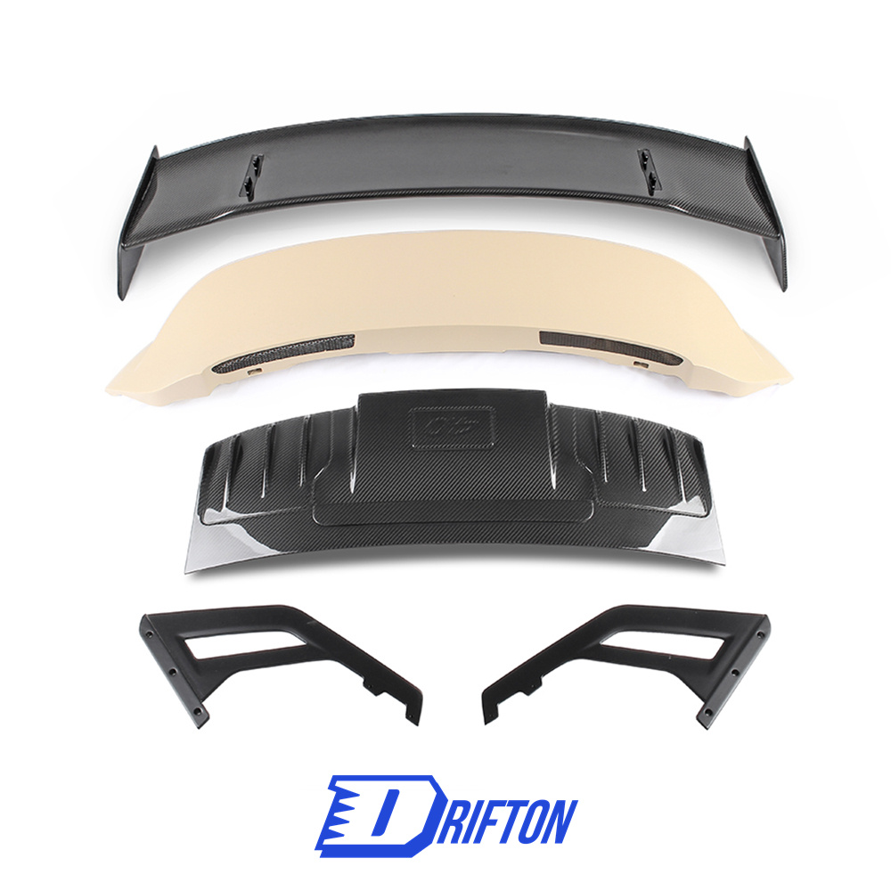 GT3 Style Dry Carbon Fiber Rear Spoiler & Engine Cover & Primed Rear Trunk Set For Porsche 911 992 Carrera S 2019-2023