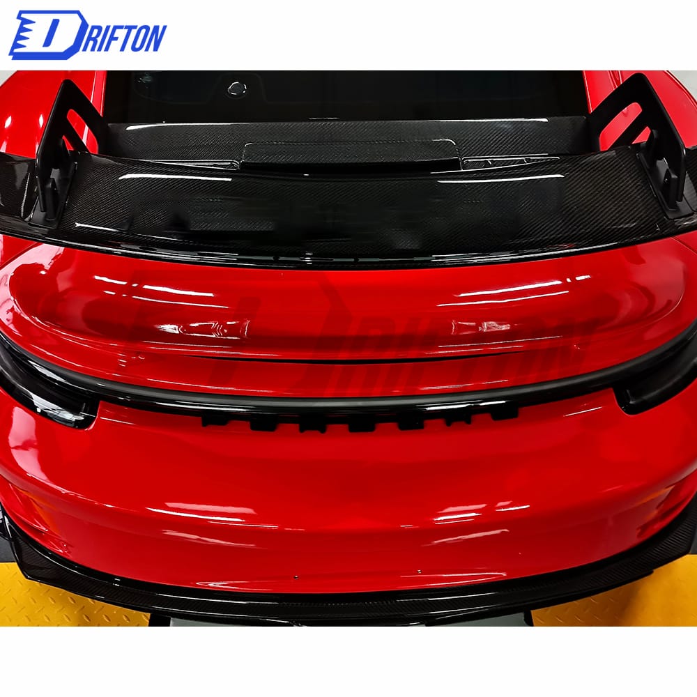 GT3 Style Primed Dry Carbon Fiber Rear Spoiler Base Rear Spoiler & Engine Cover & Rear Trunk Set For Porsche 911 992 Carrera S 2019-2023