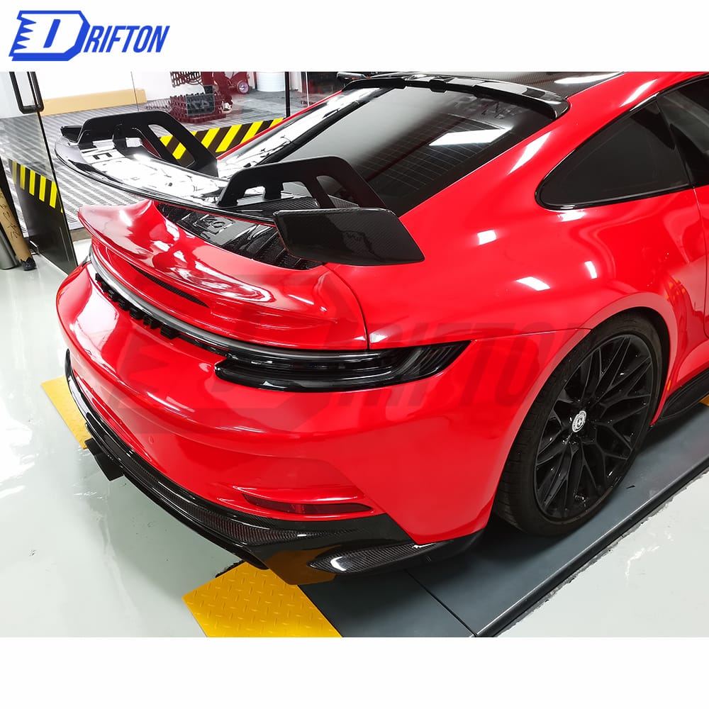 GT3 Style Primed Dry Carbon Fiber Rear Spoiler Base Rear Spoiler & Engine Cover & Rear Trunk Set For Porsche 911 992 Carrera S 2019-2023