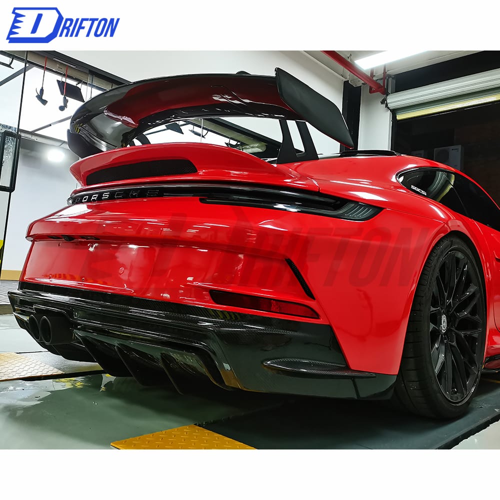GT3 Style Primed Dry Carbon Fiber Rear Spoiler Base Rear Spoiler & Engine Cover & Rear Trunk Set For Porsche 911 992 Carrera S 2019-2023