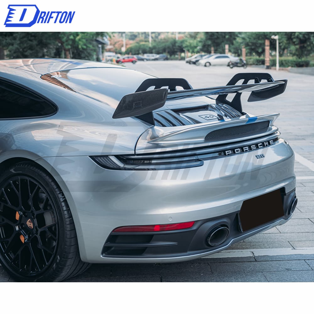 GT3 Style Primed Dry Carbon Fiber Rear Spoiler Base Rear Spoiler & Engine Cover & Rear Trunk Set For Porsche 911 992 Carrera S 2019-2023