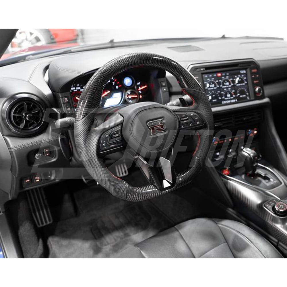 Customize Style Carbon Fiber Steering Wheel (Alcantara) With Center Trim And Shift Paddle For Nissan R35 GTR 2017-2019