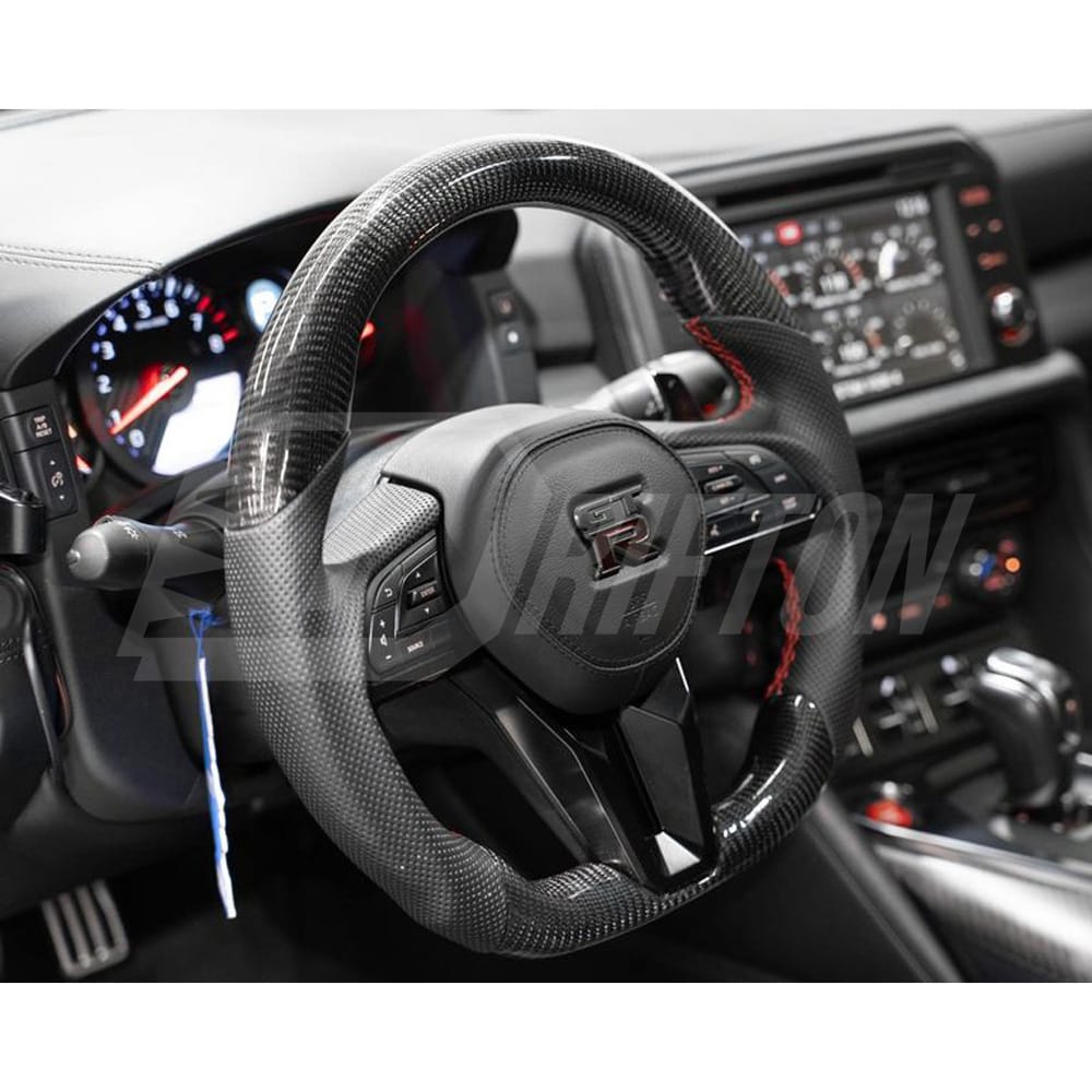Customize Style Carbon Fiber Steering Wheel (Alcantara) With Center Trim And Shift Paddle For Nissan R35 GTR 2017-2019