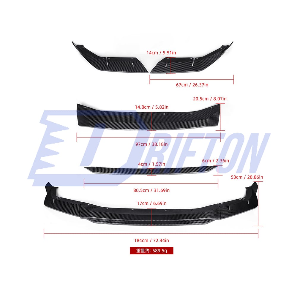 MT Style Dry Carbon Fiber Front Lip For BMW 5 Series F90 M5 LCI 2020-2023