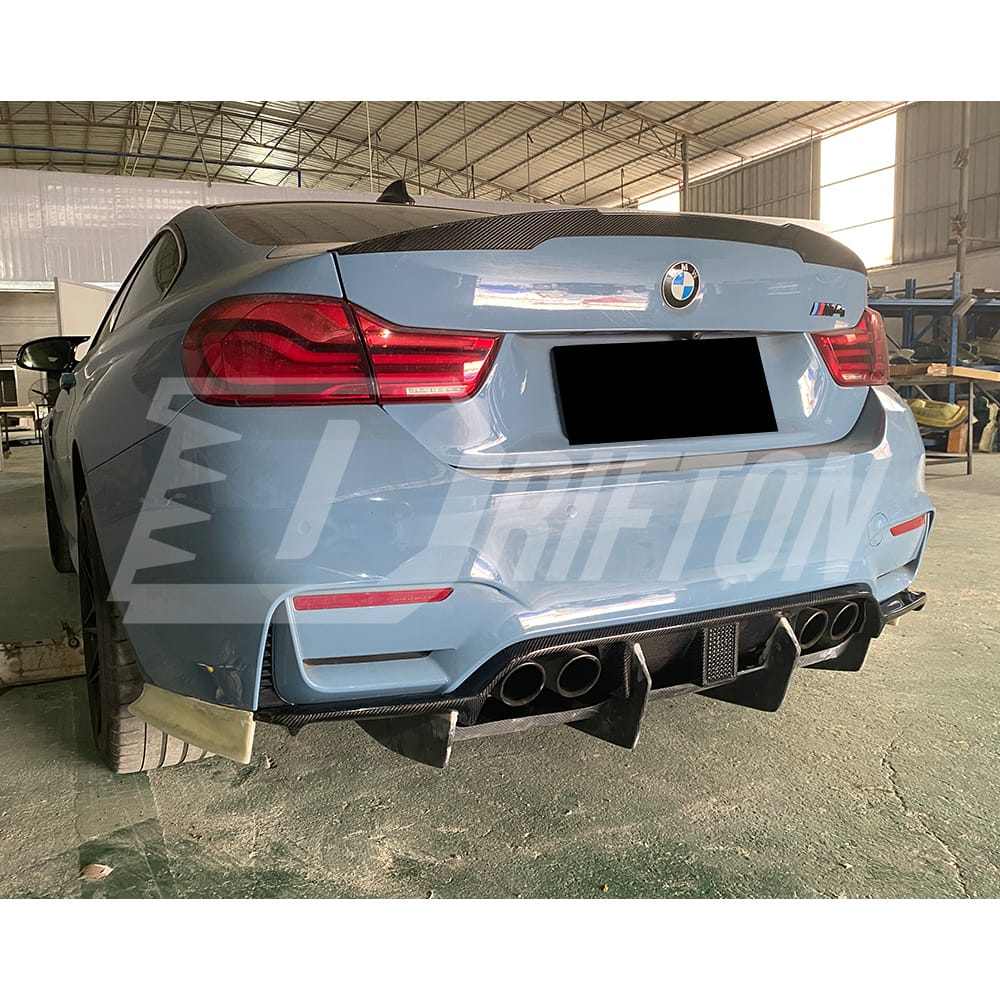 OKING Style Dry Carbon Fiber Rear DIffuser With LED Brake Light For BMW M3 M4 F80 F82 F83 2014-2020