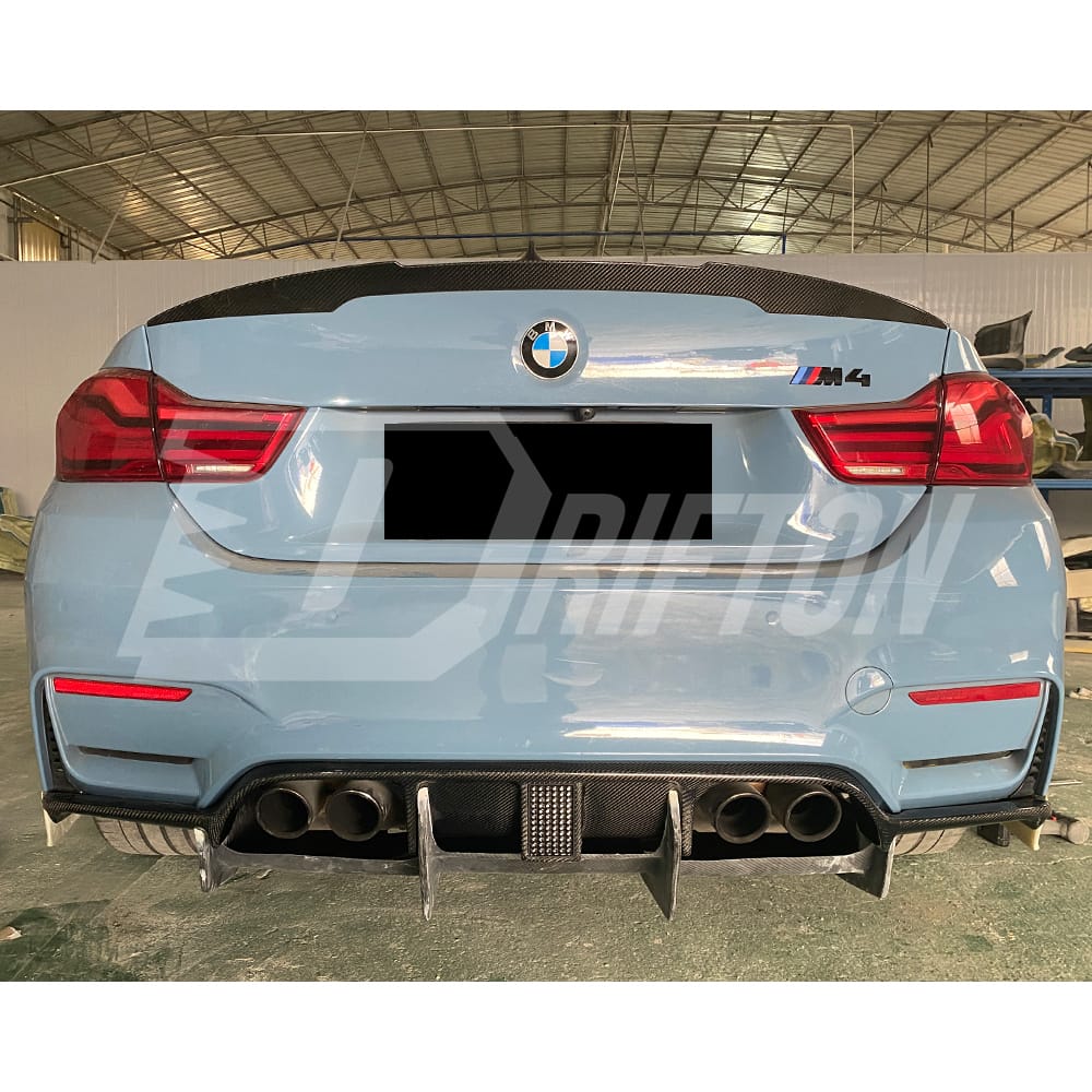 OKING Style Dry Carbon Fiber Rear DIffuser With LED Brake Light For BMW M3 M4 F80 F82 F83 2014-2020