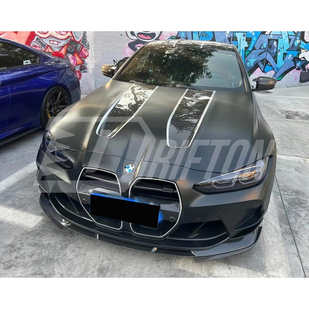 3D Style Dry Carbon Fiber Front Lip With Side Splitters For BMW G82 M4 G80 M3 2020-2024
