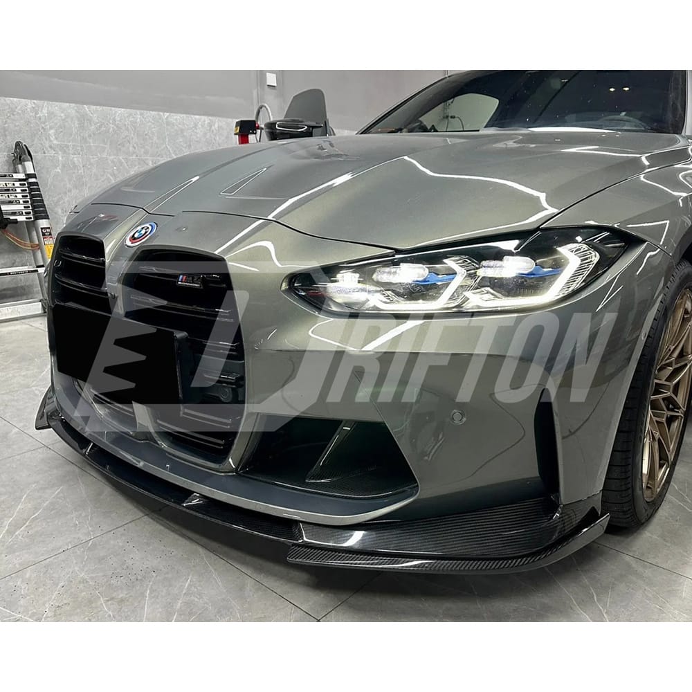 3D Style Dry Carbon Fiber Front Lip With Side Splitters For BMW G82 M4 G80 M3 2020-2024