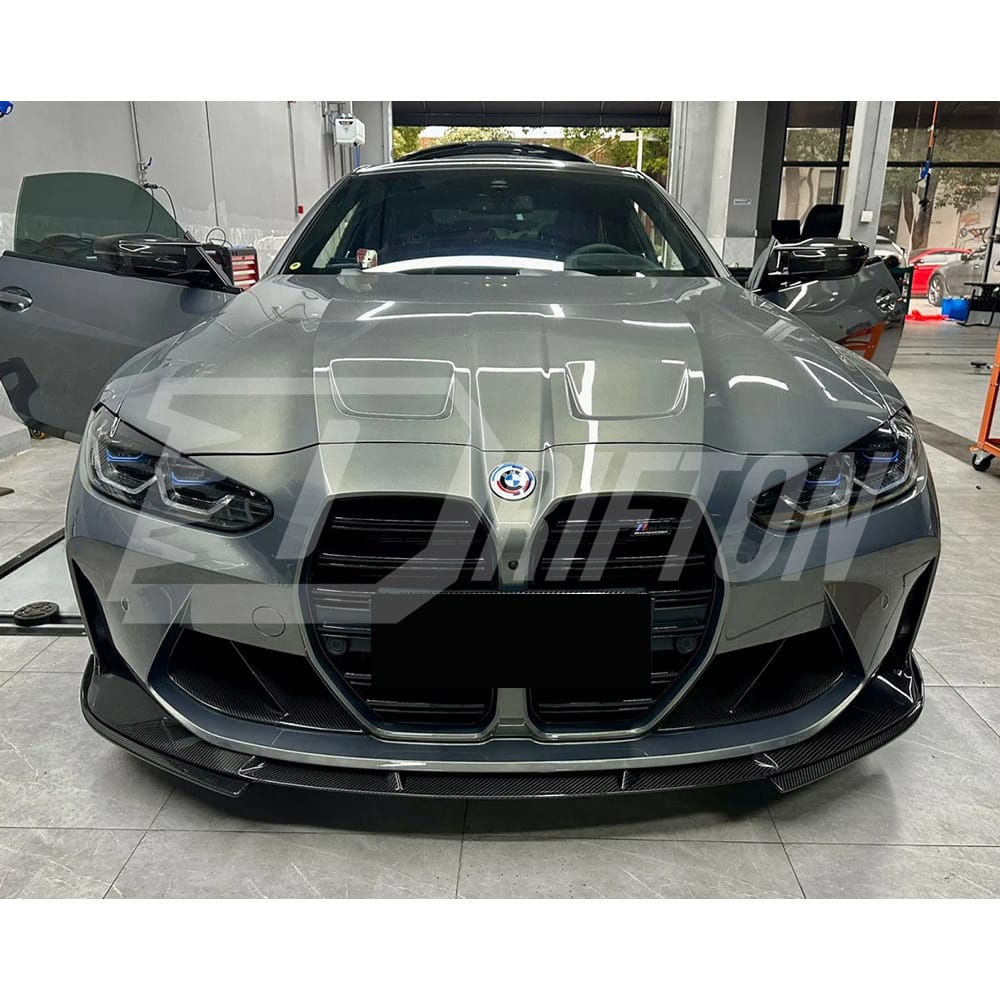 3D Style Dry Carbon Fiber Front Lip With Side Splitters For BMW G82 M4 G80 M3 2020-2024