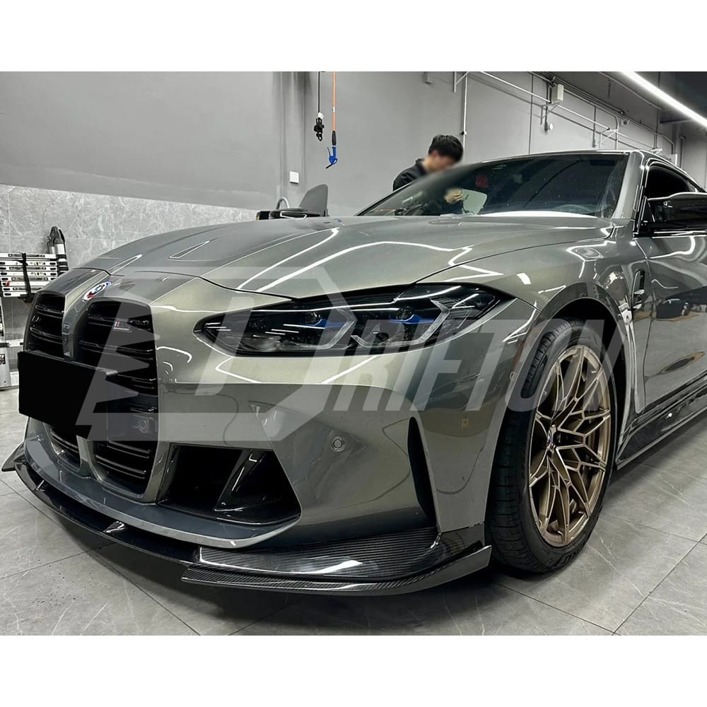 3D Style Dry Carbon Fiber Front Lip With Side Splitters For BMW G82 M4 G80 M3 2020-2024