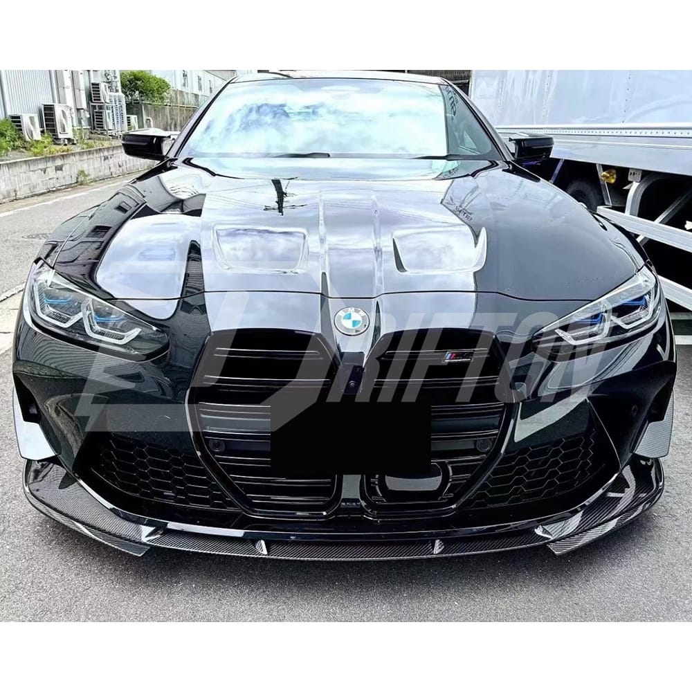 3D Style Dry Carbon Fiber Front Lip With Side Splitters For BMW G82 M4 G80 M3 2020-2024