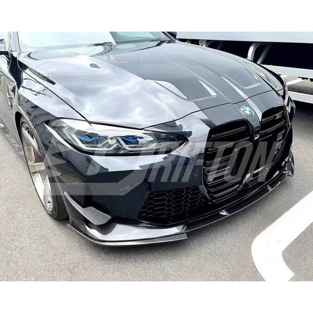 3D Style Dry Carbon Fiber Front Lip With Side Splitters For BMW G82 M4 G80 M3 2020-2024