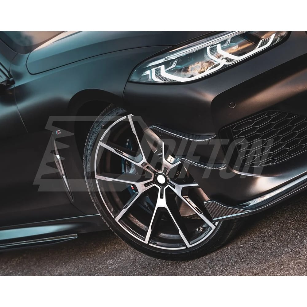 TAKD Style Dry Carbon Fiber Front Bumper Canards For BMW 8 Series G14 G15 G16 2018-2022