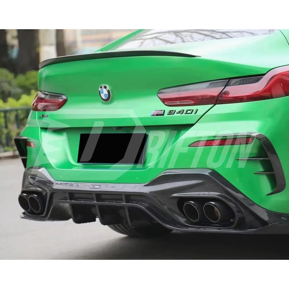 TAKD V2 Style Dry Carbon Fiber Rear Bumper Vent Trim Canards For BMW 8 Series G16 2018-2022