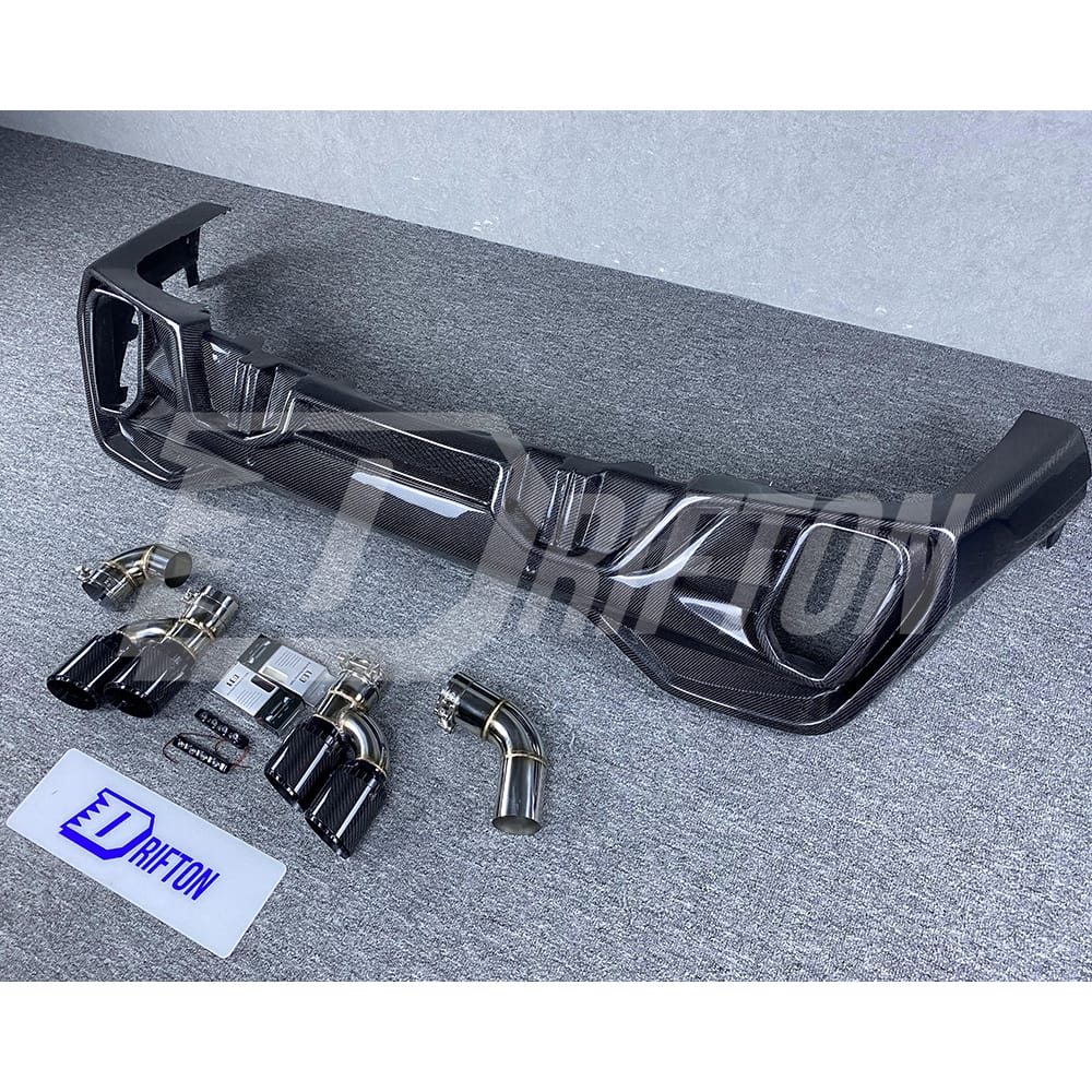LD Style Carbon Fiber LED Brake Light Rear Diffuser & 4 Exhaust Tips For BMW X6 G06 2019-2023