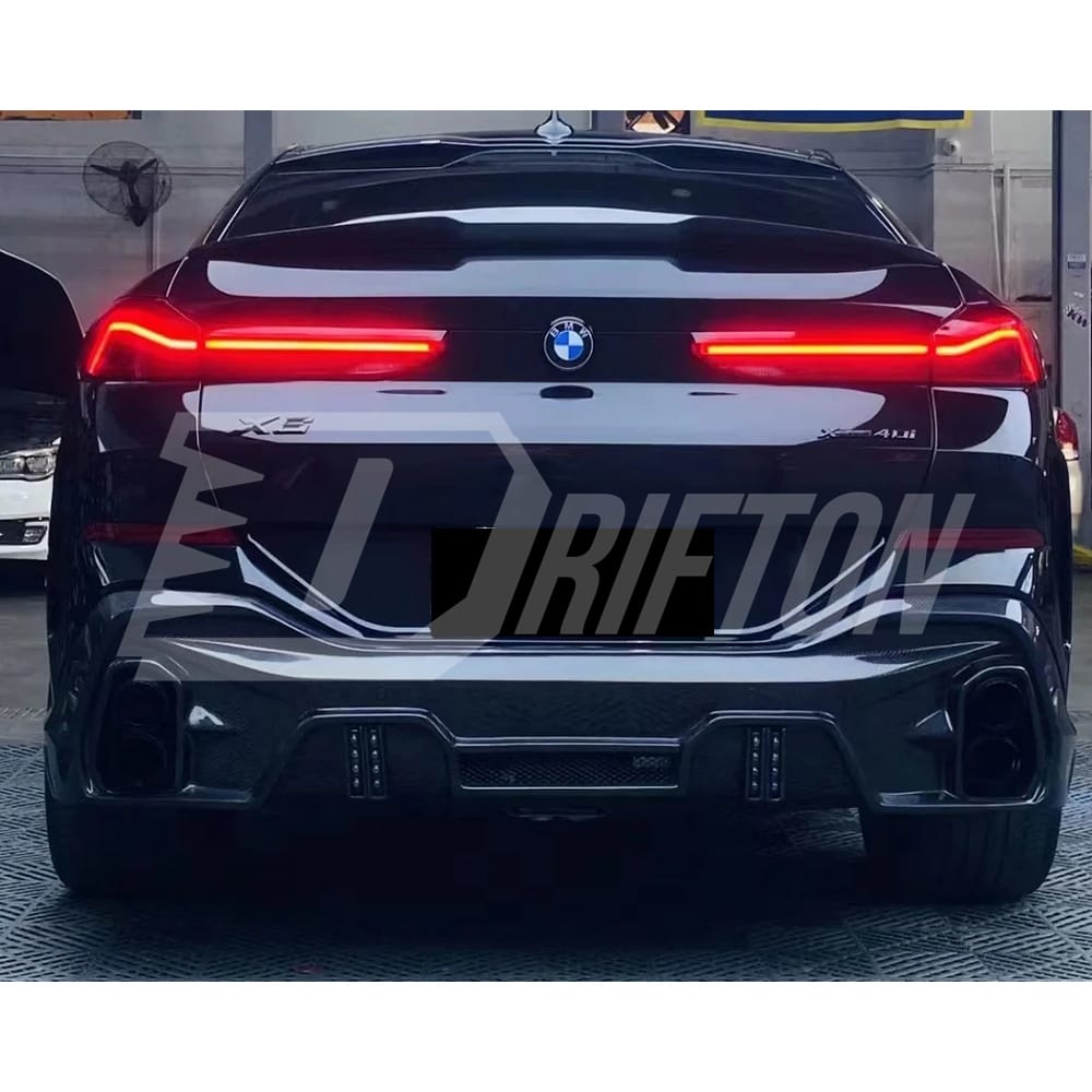 LD Style Carbon Fiber LED Brake Light Rear Diffuser & 4 Exhaust Tips For BMW X6 G06 2019-2023