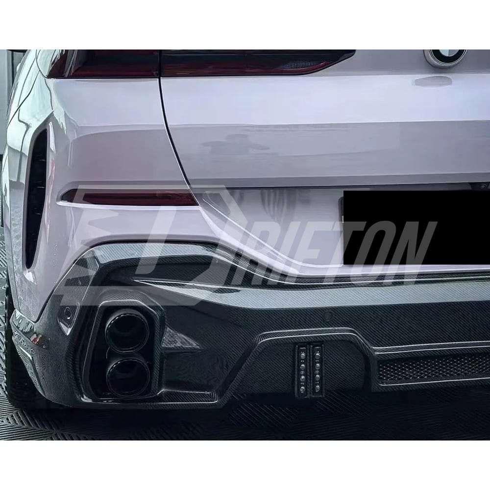LD Style Carbon Fiber LED Brake Light Rear Diffuser & 4 Exhaust Tips For BMW X6 G06 2019-2023