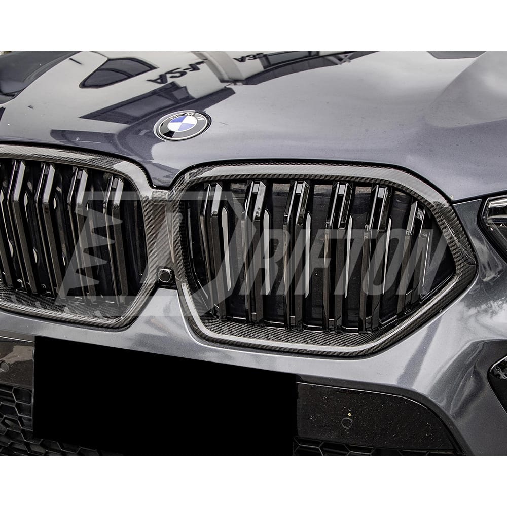 Double Slat Style Carbon Fiber Front Grill For BMW X6 G06 2019-2023