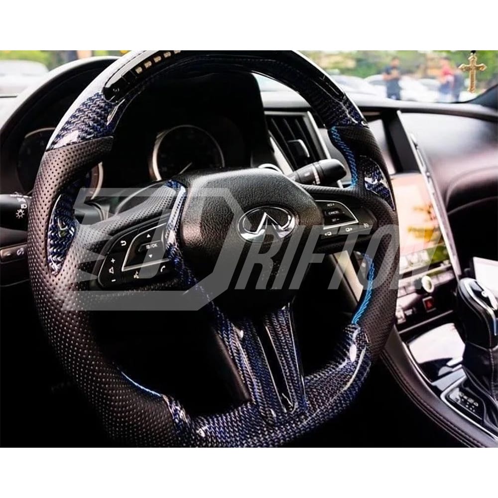 Oking V4 Style Custom Made LED Display Carbon Fiber Steering Wheel For Infiniti Q50 Q50S 2018-2024