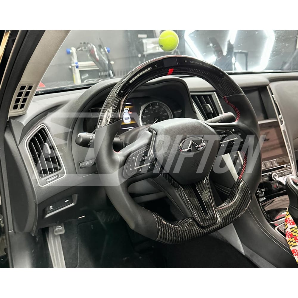 Oking V4 Style Custom Made LED Display Carbon Fiber Steering Wheel For Infiniti Q50 Q50S 2018-2024