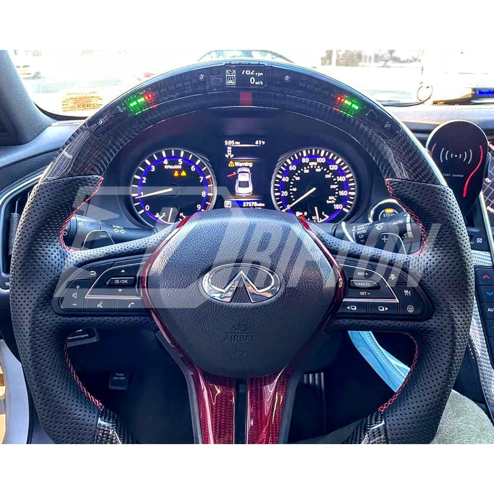 Oking V4 Style Custom Made LED Display Carbon Fiber Steering Wheel For Infiniti Q50 Q50S 2018-2024