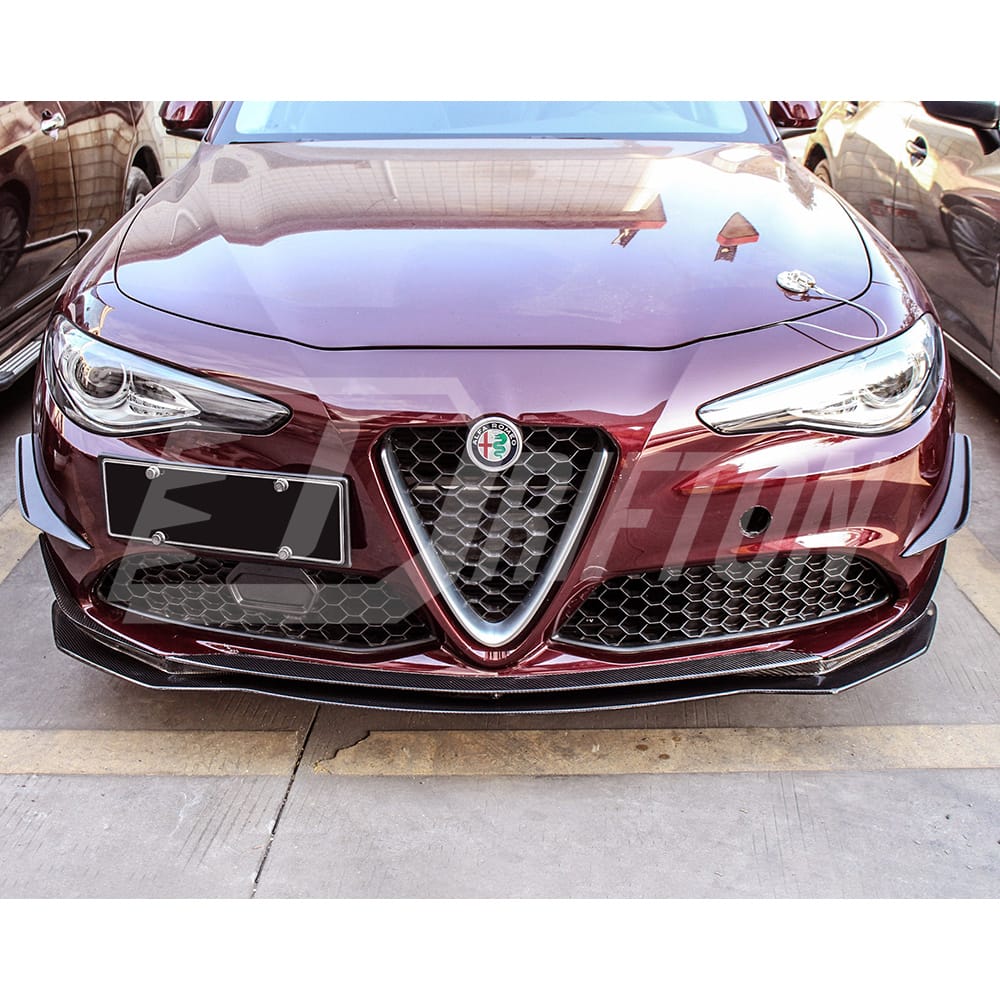 B Style Carbon Fiber Front Bumper Canards For Alfa Romeo Giulia Base Ti 2016-2023