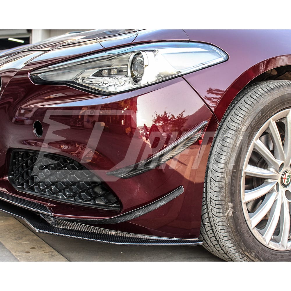 B Style Carbon Fiber Front Bumper Canards For Alfa Romeo Giulia Base Ti 2016-2023
