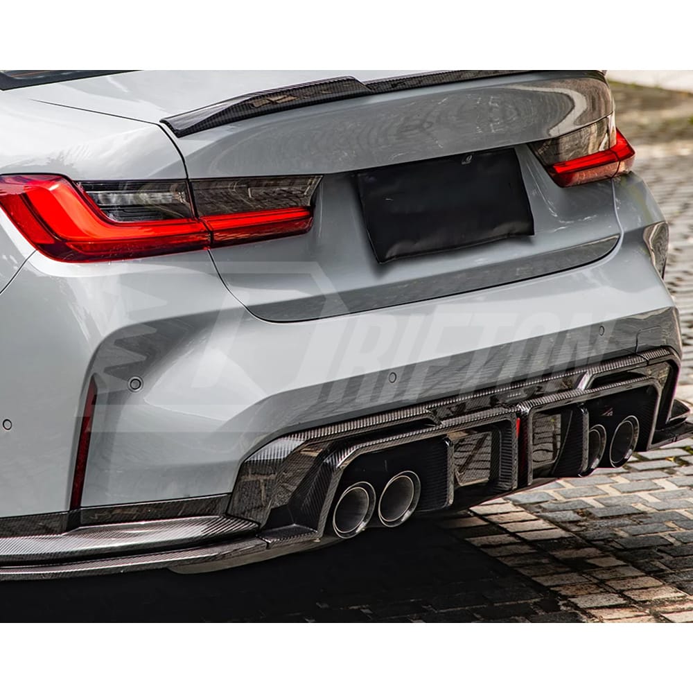 SQ Style Dry Carbon Fiber LED Brake Light Rear Diffuser For BMW G80 G81 M3 G82 G83 M4 2020-2024