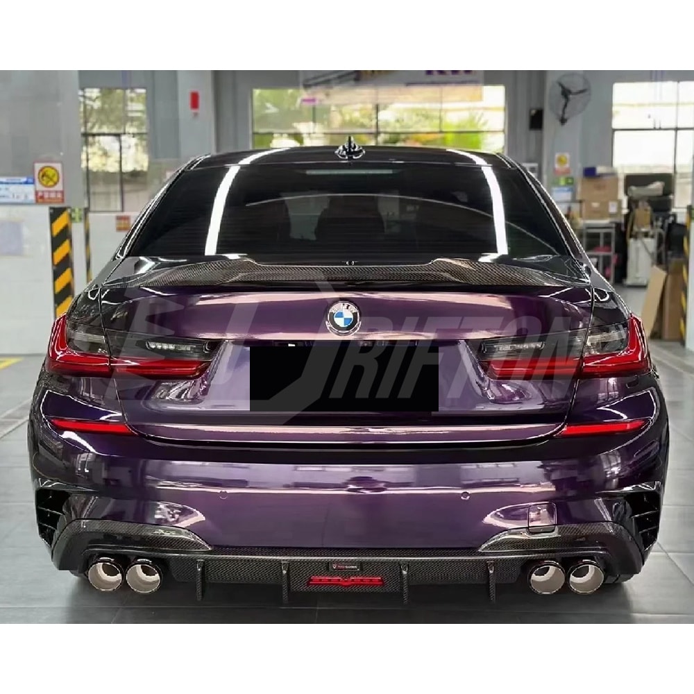 TAKD Style Dry Carbon Fiber Rear Bumper Splitter For BMW 3 Series G20 2019-2022