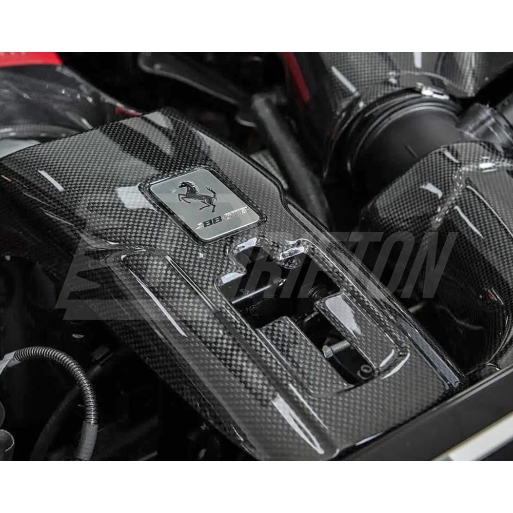 Dry Carbon Fiber Engine Bay Lock Cover Latch Panel Kit For Ferrari 488 GTB Spider 2015-2019