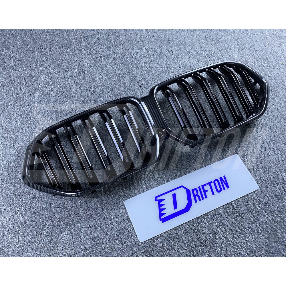 Double Slat Style Dry Carbon Fiber Front Bumper Grille For BMW F96 X6M 2019-2023