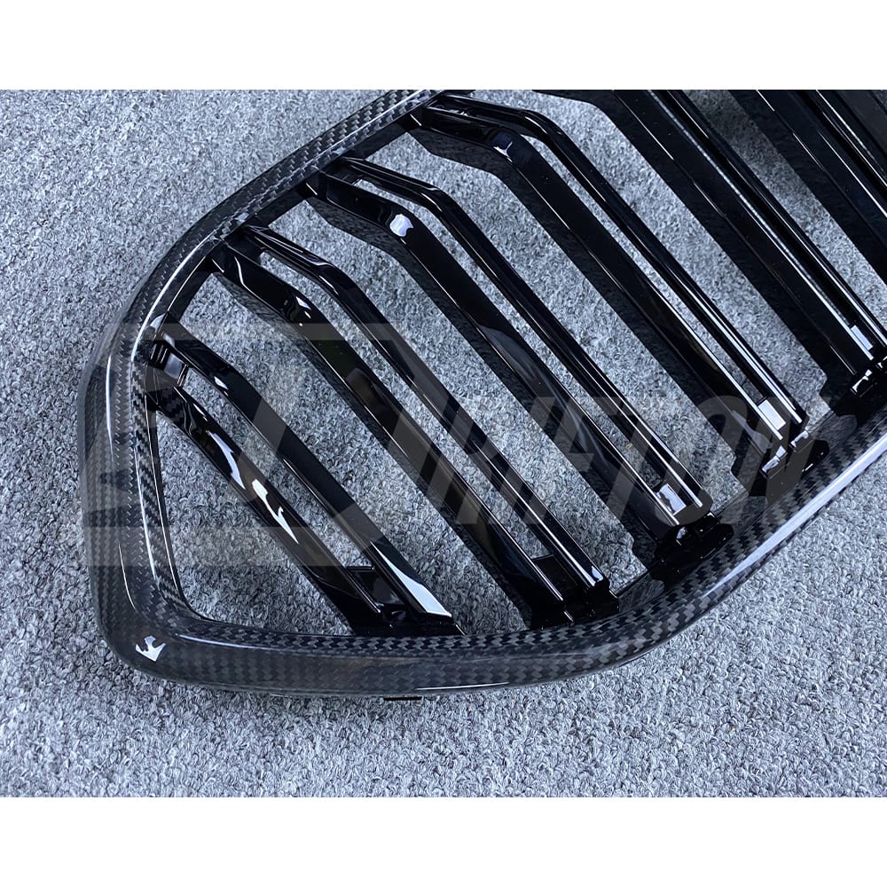 Double Slat Style Dry Carbon Fiber Front Bumper Grille For BMW F96 X6M 2019-2023
