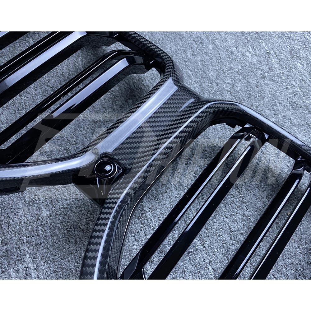 Double Slat Style Dry Carbon Fiber Front Bumper Grille For BMW F96 X6M 2019-2023