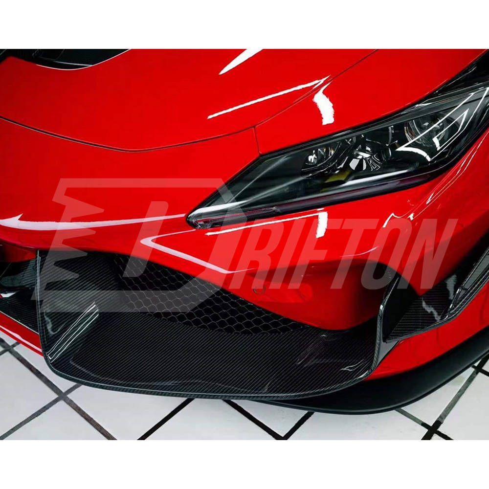 PT Style Dry Carbon Fiber Front Bumper Vent Splitters For Ferrari F8 Tributo Spider 2019-2022