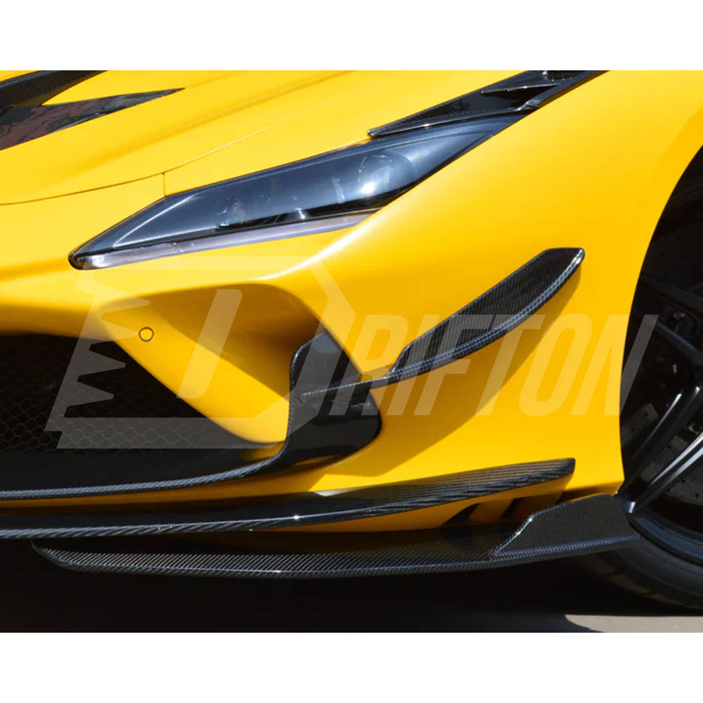 PT Style Dry Carbon Fiber Front Canards For Ferrari F8 Tributo Spider 2019-2022