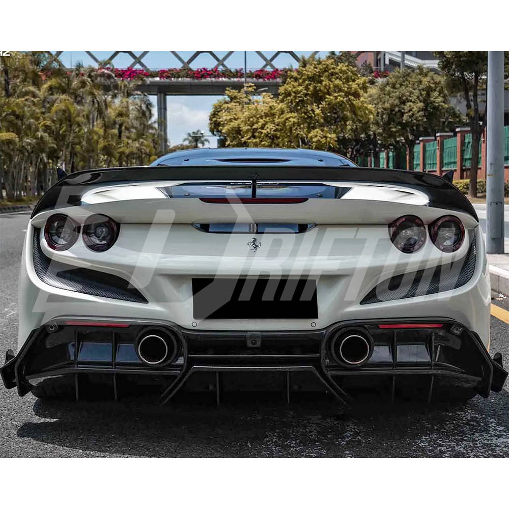 PT Style Dry Carbon Fiber Rear Diffuser Set For Ferrari F8 Tributo Spider 2019-2022