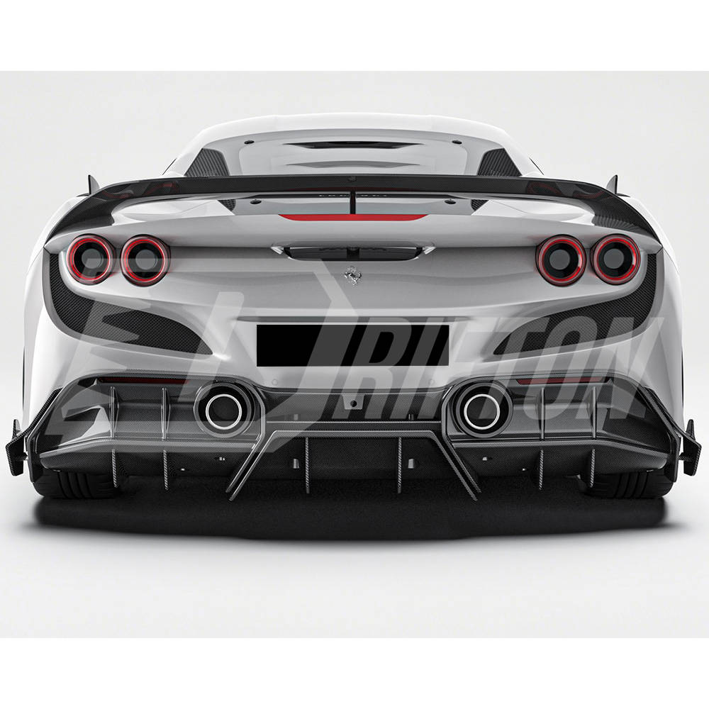 PT Style Dry Carbon Fiber Rear Diffuser Set For Ferrari F8 Tributo Spider 2019-2022