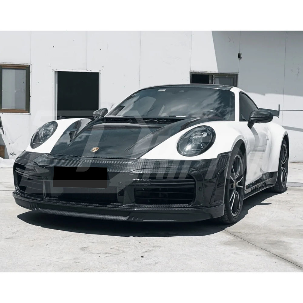 TopCar Stinger Style Dry Carbon Fiber With Portion Primer Front Bumper For Porsche 911 992 Carrera S 2019-2023