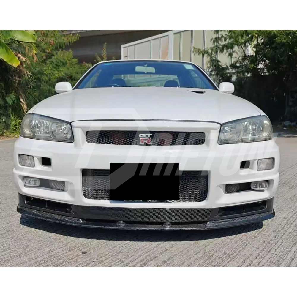 OEM V-Spec Style Carbon Fiber Front Bumper Lip For Nissan R34 GTR 1998-2002