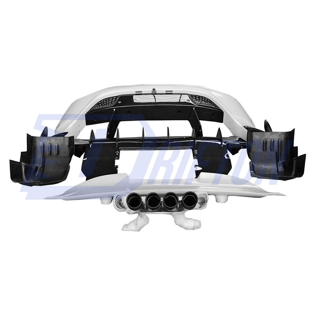 765LT Style Dry Carbon Fiber With Portion Primer Rear End Bumper Assemble & Spoiler & Exhaust System Set For Mclaren 720S 2017-2023