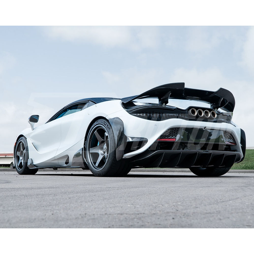 765LT Style Dry Carbon Fiber With Portion Primer Rear End Bumper Assemble & Spoiler & Exhaust System Set For Mclaren 720S 2017-2023