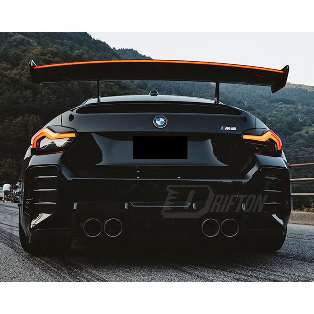 LED Bar Swan Neck Style Dry Carbon Fiber Rear Spoiler GT Wing For BMW G87 M2 2023-2027