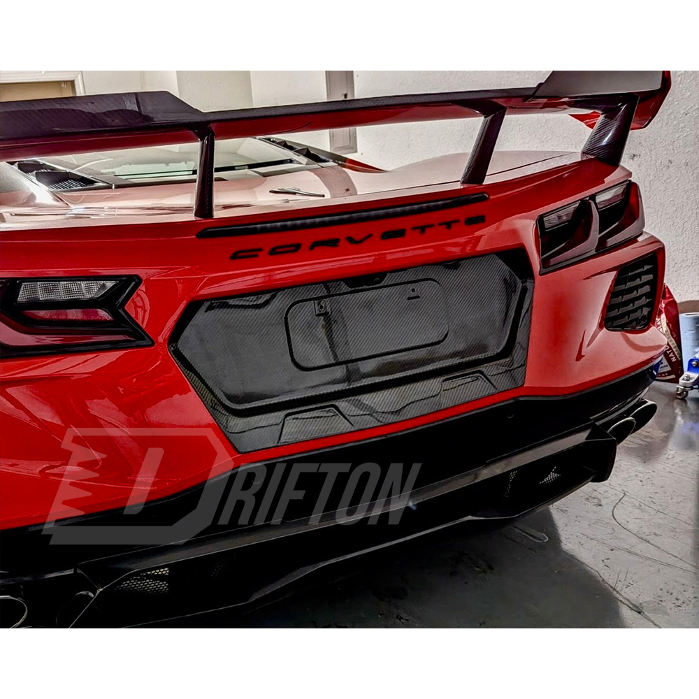 Carbon Fiber Rear License Plate Frame Panel Cover For Chevrolet Corvette C8 Stingray Z51 2020-2026