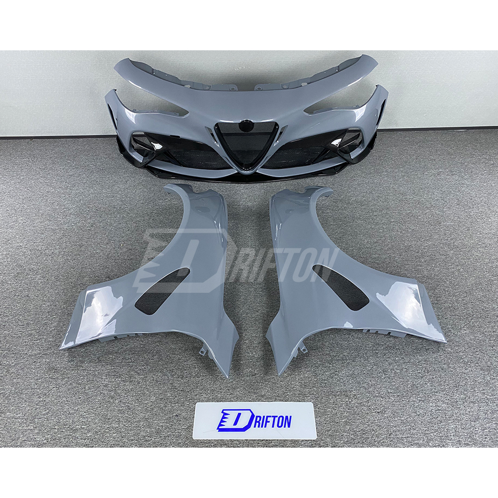GTAM Widebody Style Dry Carbon Fiber With Portion Primer Wide Front Bumper & Fender For Alfa Romeo Giulia 2016-2023