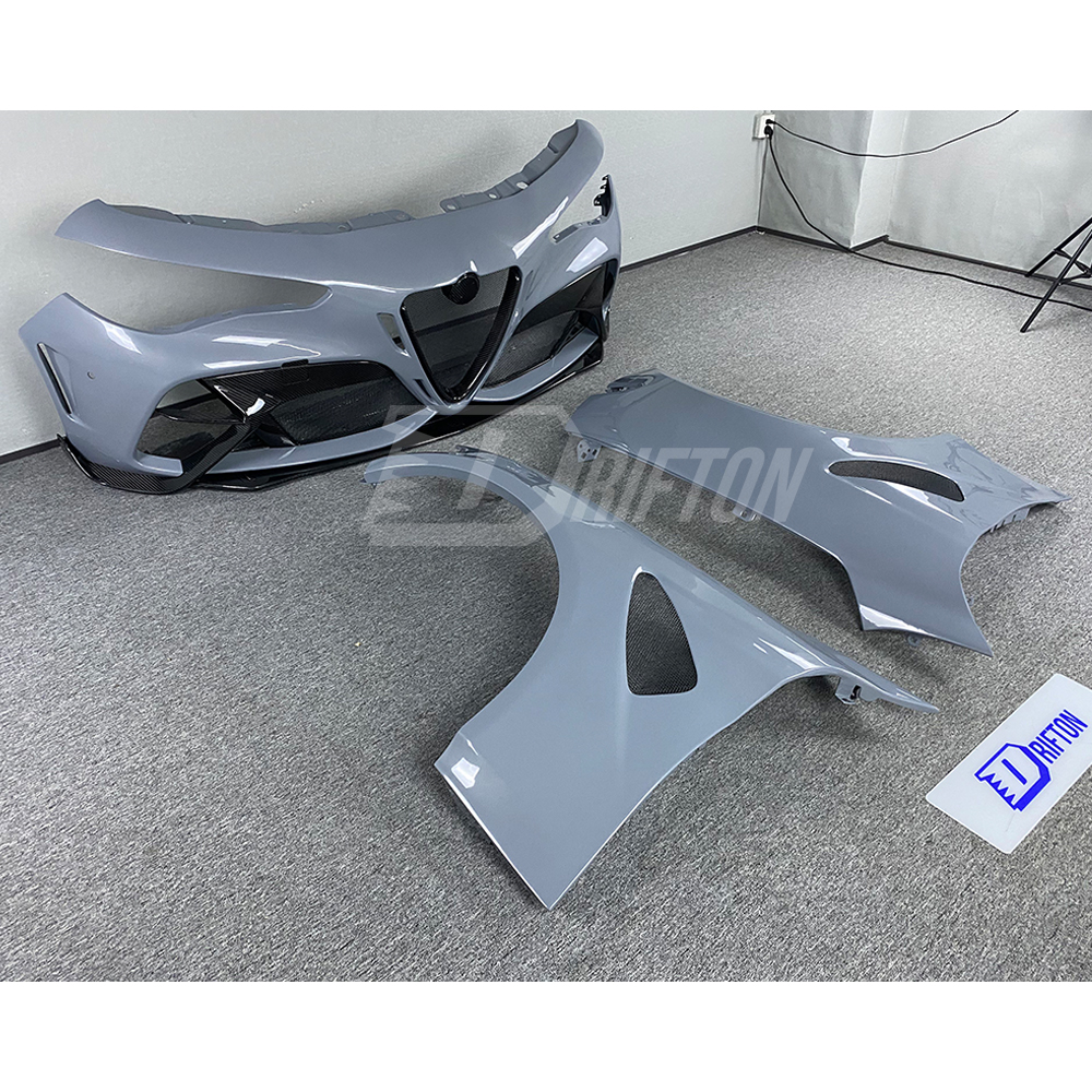 GTAM Widebody Style Dry Carbon Fiber With Portion Primer Wide Front Bumper & Fender For Alfa Romeo Giulia 2016-2023