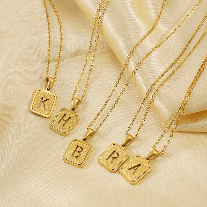 18K gold plated necklace hollow letter card square 26 letters drop shining unique for girls and women