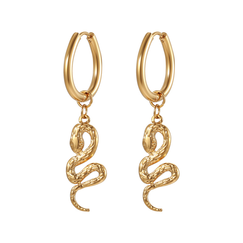 18K gold plated earrings stainless steel mamba snake long drop hollow circular sexy unique