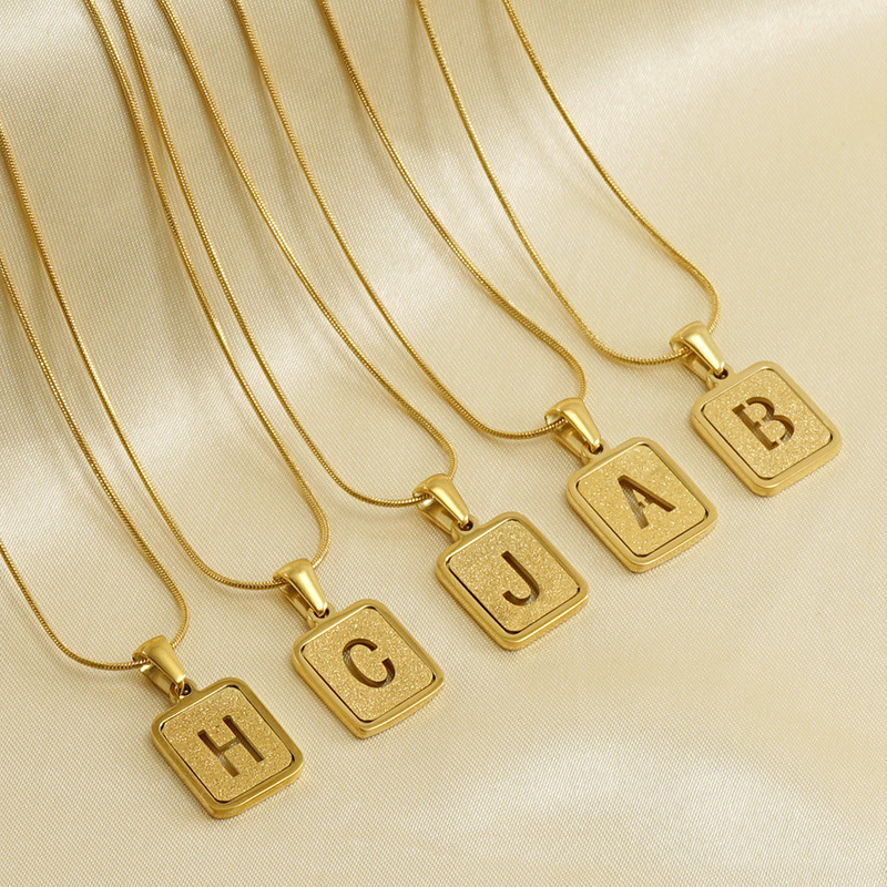 18K gold plated necklace hollow letter card square 26 letters drop shining unique for girls and women