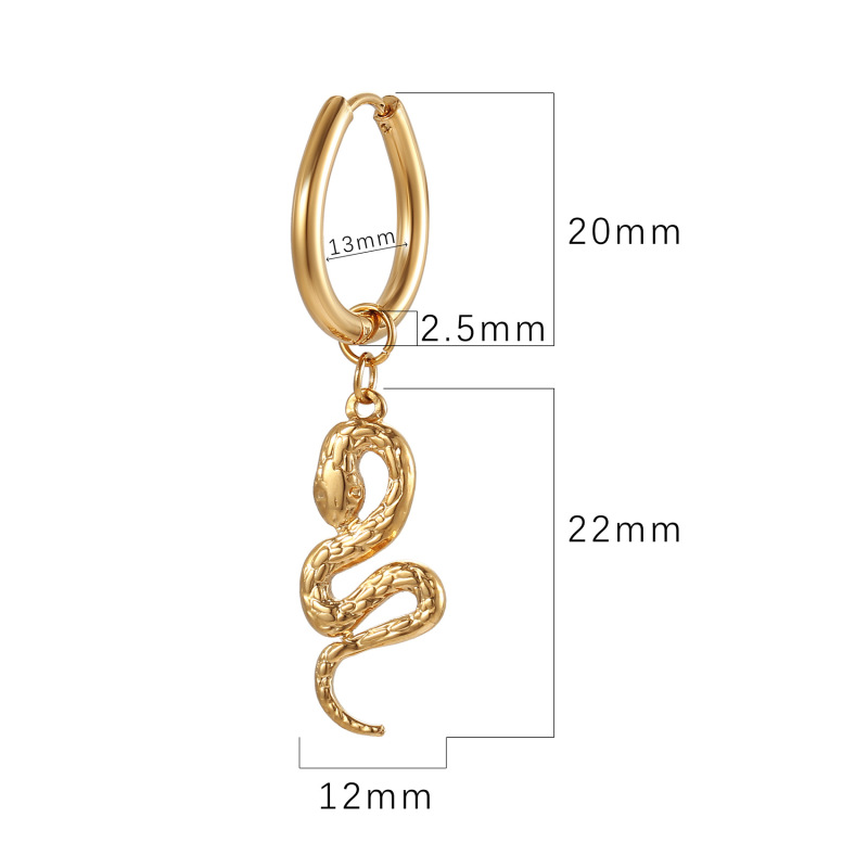 18K gold plated earrings stainless steel mamba snake long drop hollow circular sexy unique